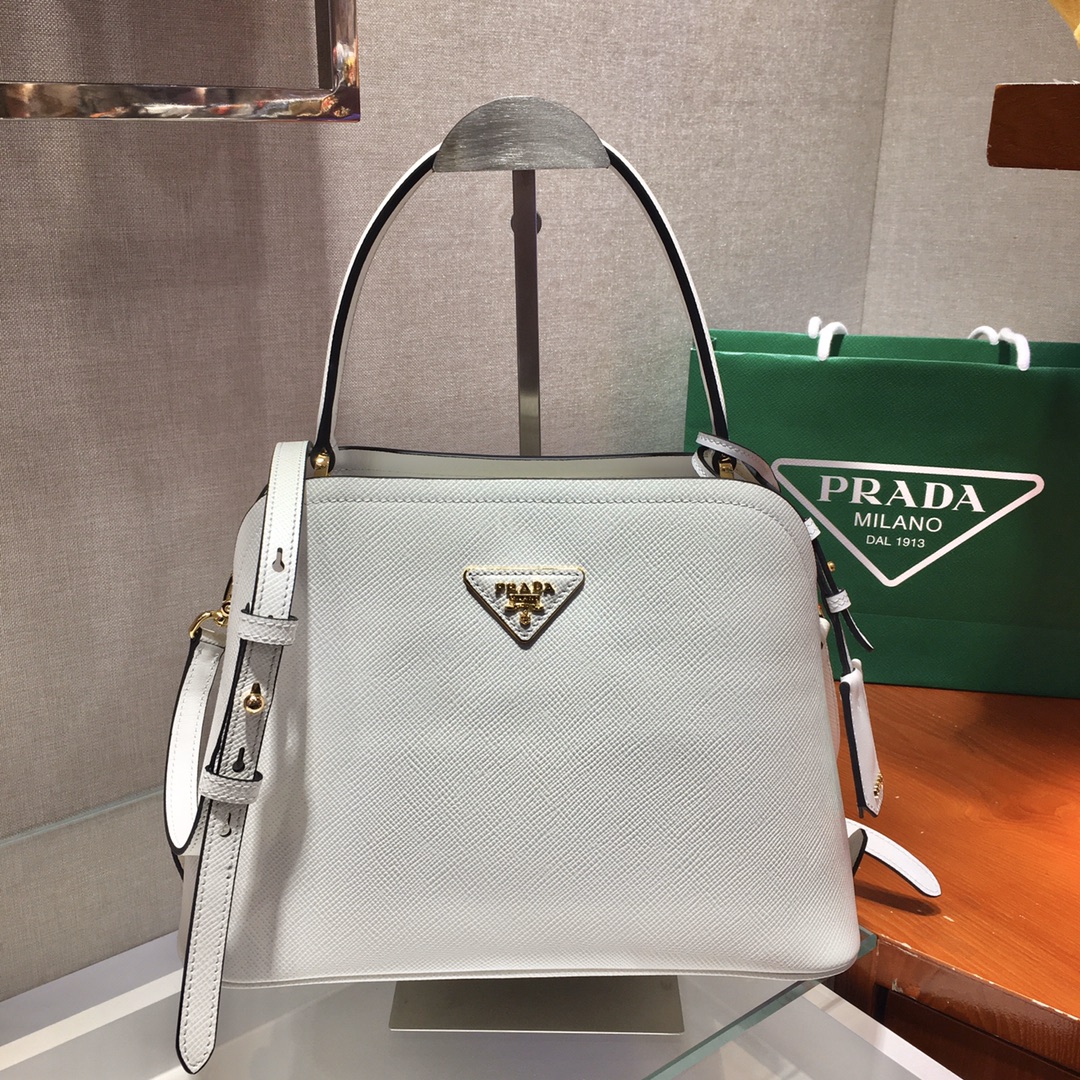 Prada Matinee Saffiano Leather Handbag Bag Tote White 1BA282